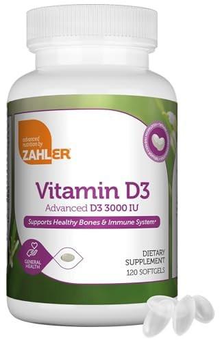 Zahler - Advanced Vitamin D3 3000 IU Softgels (120 Count) Kosher Vegetarian Friendly Vitamin D for Immune Support, Bone, Teeth & Muscle Health - Daily D3 Vitamin Supplement for Adults - Easy Swallow