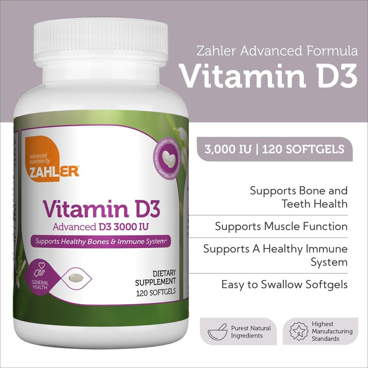 Zahler - Advanced Vitamin D3 3000 IU Softgels (120 Count) Kosher Vegetarian Friendly Vitamin D for Immune Support, Bone, Teeth & Muscle Health - Daily D3 Vitamin Supplement for Adults - Easy Swallow - görsel 9