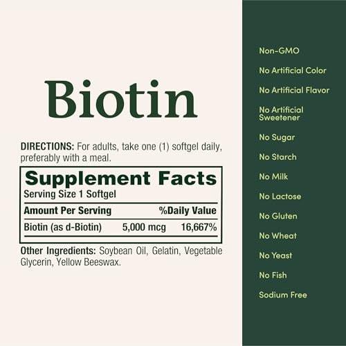 Nature's Bounty Biotin Hair Skin and Nails Vitamins, Supports Healthy Hair, Skin and Nails, 10,000 mcg, Rapid Release Softgels, 180 Ct - görsel 4