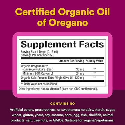 Natural Factors Oil of Oregano - Liquid Antioxidant Support Supplement for Immune Support - Easy Swallow Health Supplement with Non-GMO & Gluten-Free Formula - 2 fl oz (375 Servings)