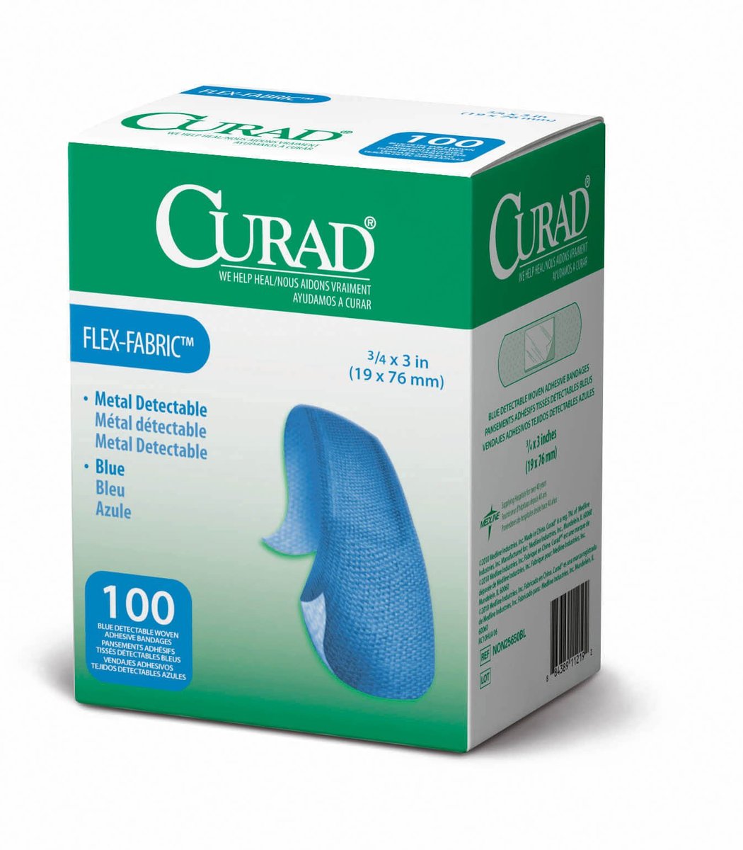 CURAD Food Service Metal Detectable Blue Fabric Adhesive Bandages 3/4" x 3", Pack of 100 - görsel 1