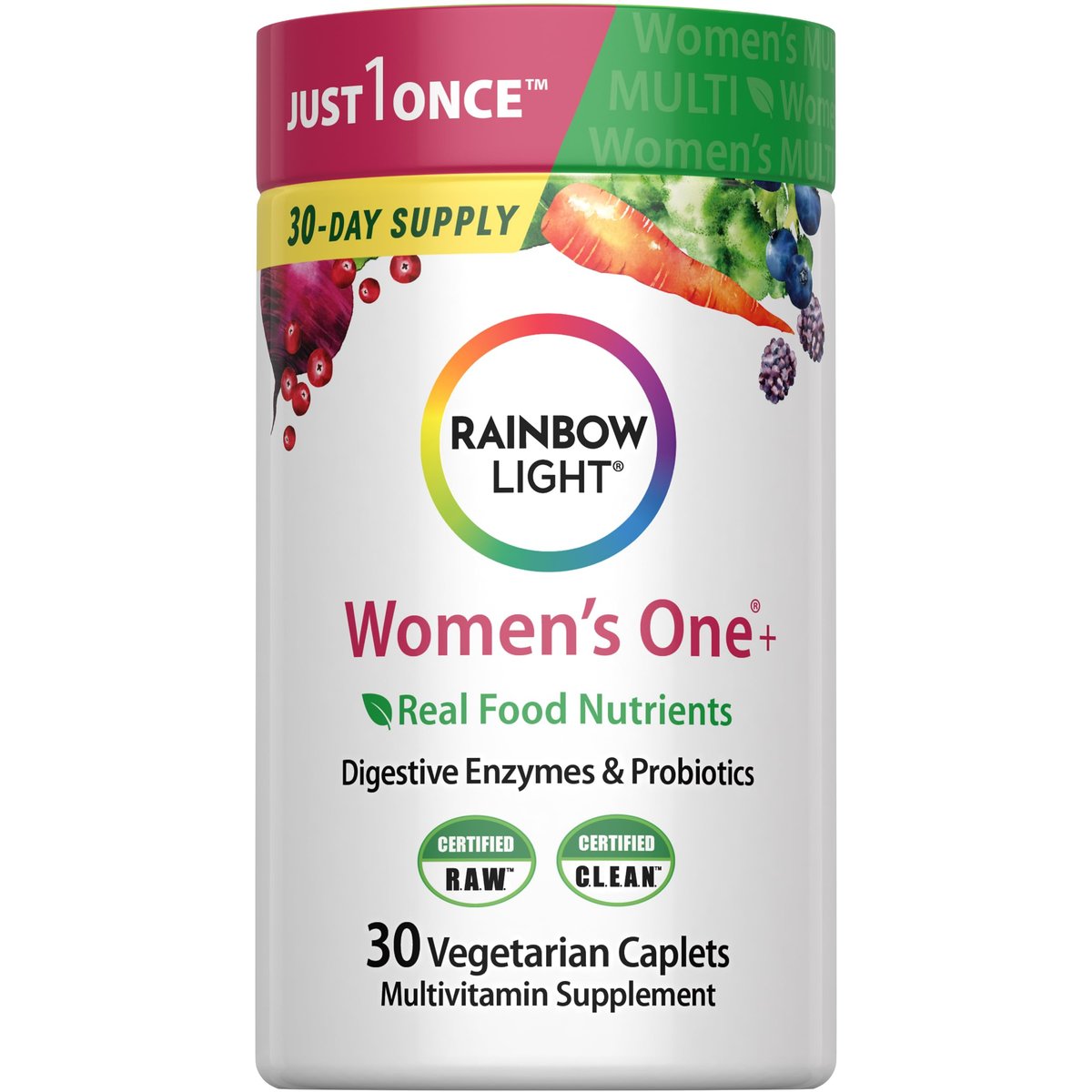 Rainbow Light Women's Multivitamin One + | 30 Caplets | Real Food Nutrients, Digestive Enzymes & Probiotics - görsel 1