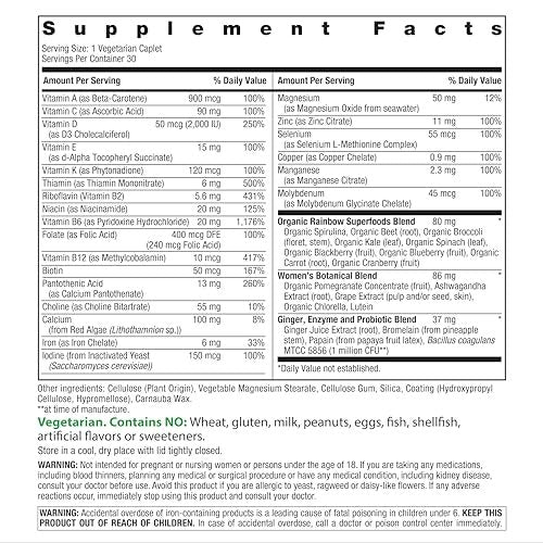 Rainbow Light Women's Multivitamin One + | 30 Caplets | Real Food Nutrients, Digestive Enzymes & Probiotics - görsel 4