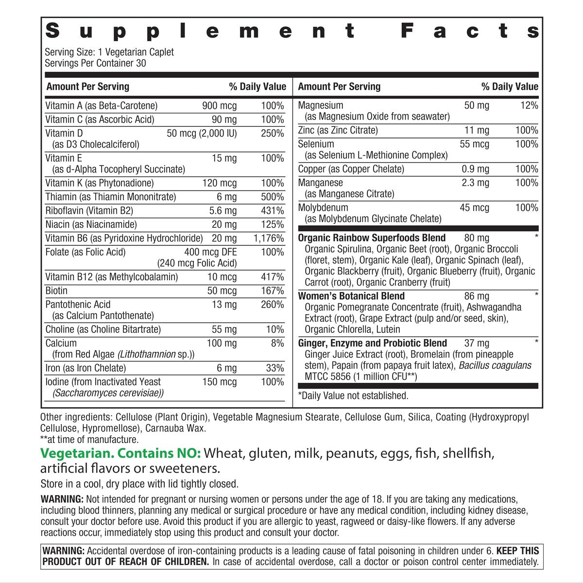 Rainbow Light Women's Multivitamin One + | 30 Caplets | Real Food Nutrients, Digestive Enzymes & Probiotics - görsel 3