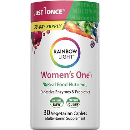 Rainbow Light Women's Multivitamin One + | 30 Caplets | Real Food Nutrients, Digestive Enzymes & Probiotics
