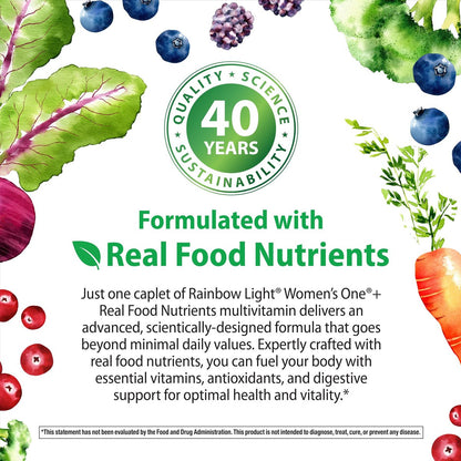 Rainbow Light Women's Multivitamin One + | 30 Caplets | Real Food Nutrients, Digestive Enzymes & Probiotics