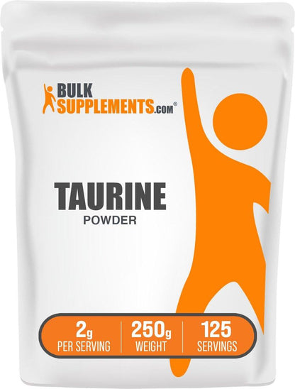 BulkSupplements.com Taurine Powder - Taurine Supplement, Amino Acid Supplement for Energy - Unflavored & Gluten Free, 2g per Serving, 250g (8.8 oz) (Pack of 1)