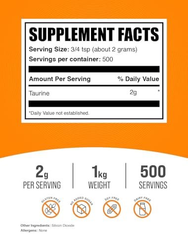 BulkSupplements.com Taurine Powder - Taurine – Pure Taurine: Each serving delivers 2g of pharmaceutical-grade – Image 1
