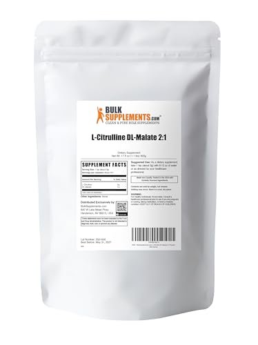 BulkSupplements.com L-Citrulline Malate 2:1 Powder - Nitric Oxide Boost, Citrulline Malate Supplement - Unflavored & Gluten Free - 3g per Servings, 500g (1.1 lbs) (Pack of 1)