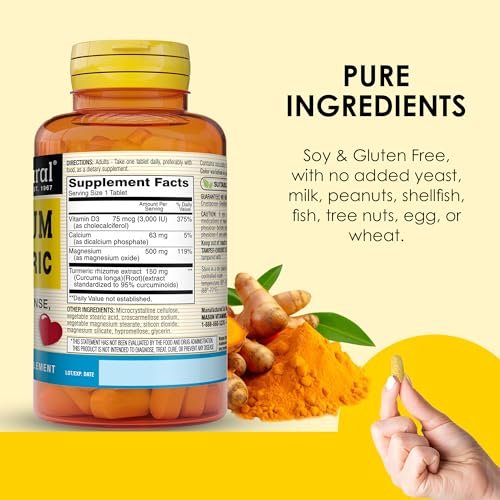 MASON NATURAL Magnesium & Vitamin D3 with Turmeric, 60 Day Supply Dietary Supplement with 500 mg Magnesium, 3000 IU Vitamin D3, and 150 mg Turmeric - görsel 10