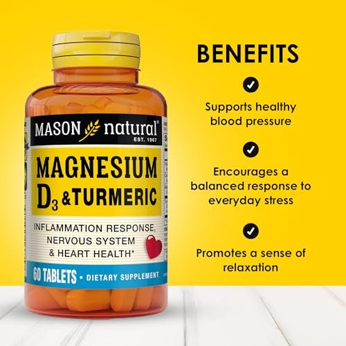 MASON NATURAL Magnesium & Vitamin D3 with Turmeric, 60 Day Supply Dietary Supplement with 500 mg Magnesium, 3000 IU Vitamin D3, and 150 mg Turmeric - görsel 4