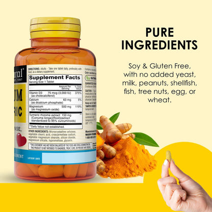 MASON NATURAL Magnesium & Vitamin D3 with Turmeric, 60 Day Supply Dietary Supplement with 500 mg Magnesium, 3000 IU Vitamin D3, and 150 mg Turmeric