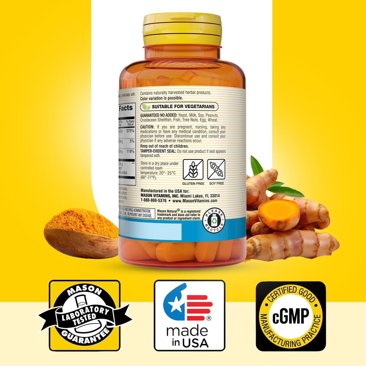 MASON NATURAL Magnesium & Vitamin D3 with Turmeric, 60 Day Supply Dietary Supplement with 500 mg Magnesium, 3000 IU Vitamin D3, and 150 mg Turmeric - görsel 11