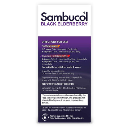 Sambucol Black Elderberry Syrup for Kids - Elderberry Liquid with Vitamin C for Kids, No Artificial Flavors, High Antioxidants, Daily Wellness Support, Berry Flavor - 7.8 Fl Oz