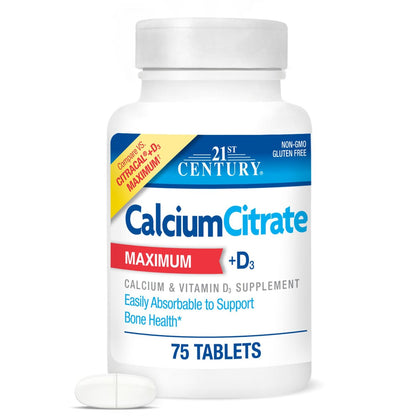 21st Century Calcium Citrate Plus D Maximum – Calcium Citrate: A highly absorbable form of calcium that is gentle – Image 1
