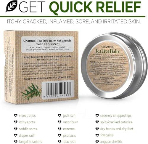 Tea Tree Oil Balm, Itchy Skin Relief for Soothing Rashes, Jock Itch, Athlete’s Foot, Folliculitis, Bug Bites. Natural Formula for Dry Sensitive Skin | Safe for All Ages 1pack - görsel 15