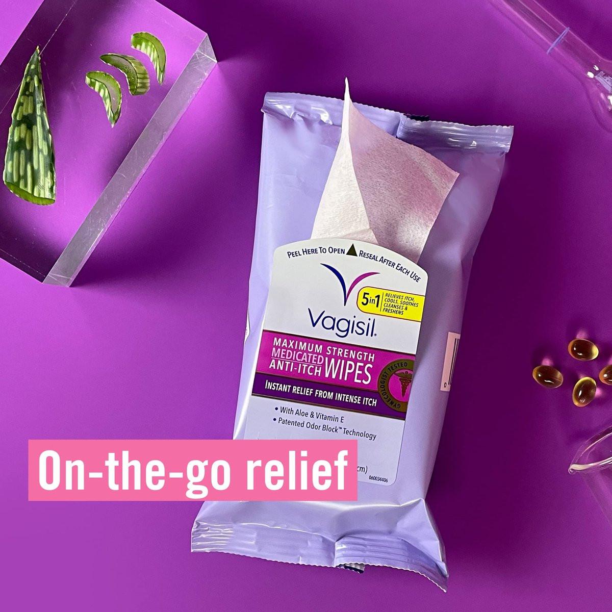 Vagisil Anti-Itch Medicated Feminine Vaginal Wipes, Maximum Strength, Instant Relief, 20 Wipes (Pack of 3) - görsel 3