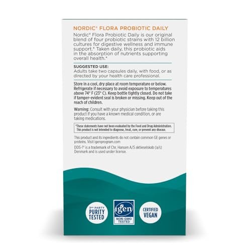 Nordic Naturals Nordic Flora Probiotic Daily – 60 Capsules – 4 Probiotic Strains with 12 Billion Cultures – Optimal Wellness, Immune Support, Digestive Health – Non-GMO, Vegan – 30 Servings - görsel 1