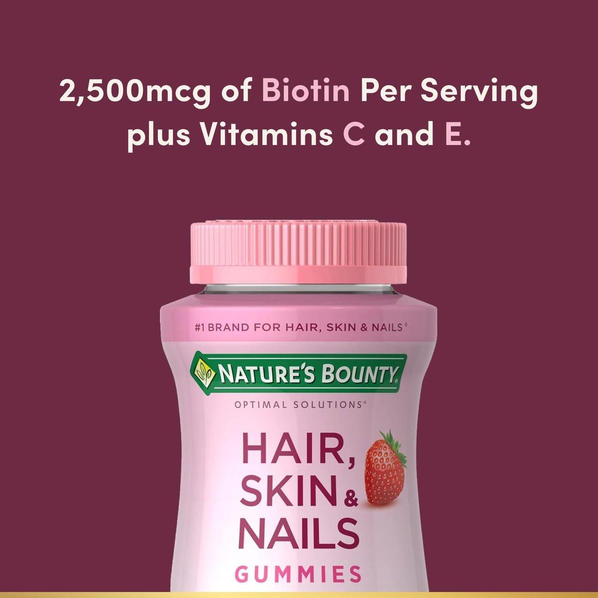 Nature's Bounty Optimal Solutions Hair, Skin & Nails Vitamin Gummies with Biotin, 2500 mcg, Strawberry, 80 Count, 40 Total Servings - görsel 3