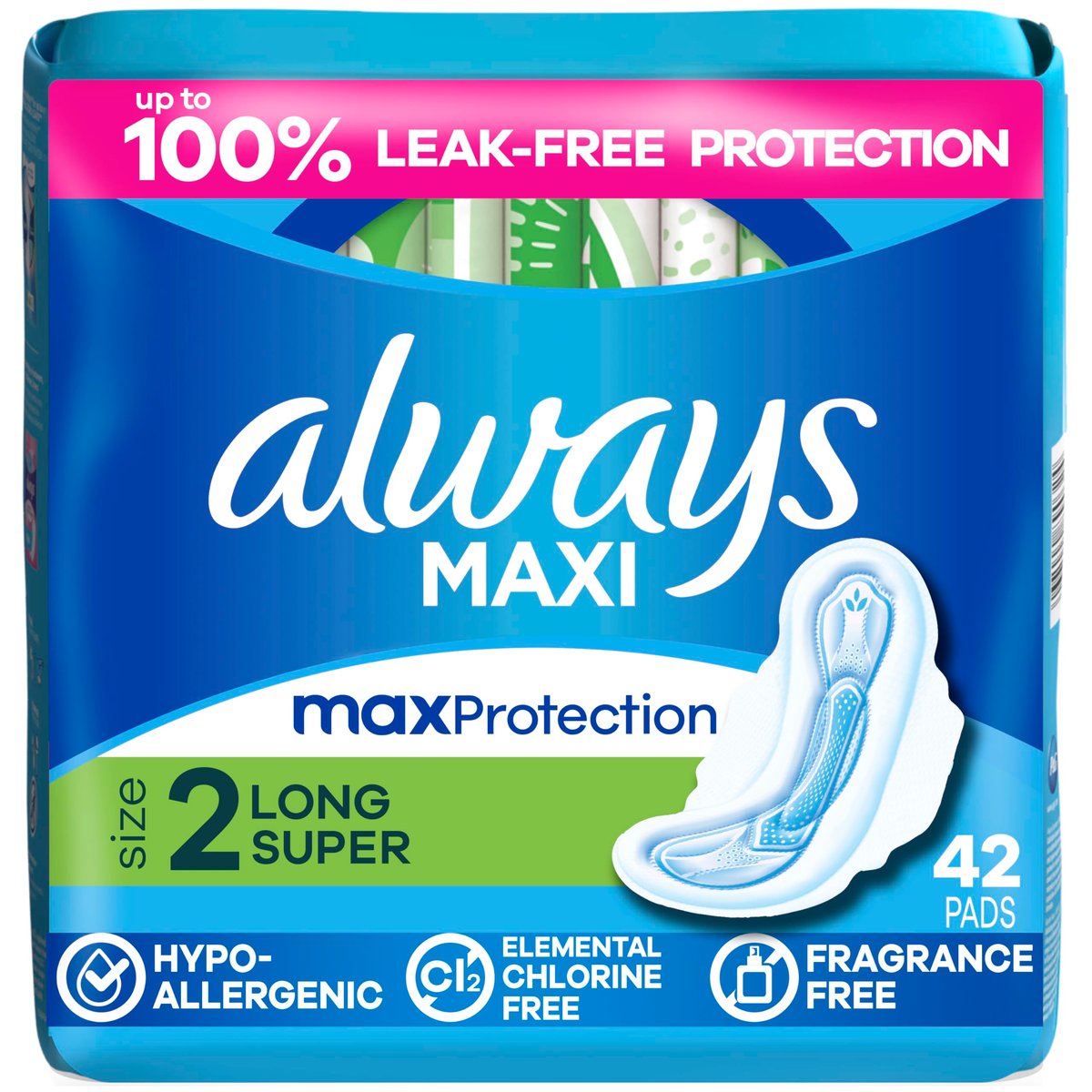 Always Maxi Feminine Pads with Wings, Size 2 Long Super Absorbency, Unscented, 42 Count - görsel 5