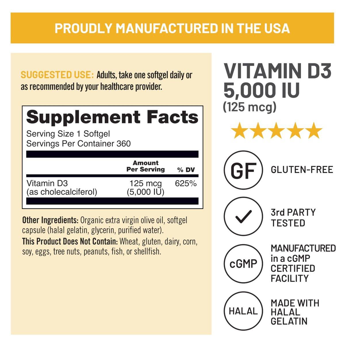 NatureWise Vitamin D3 5000iu (125 mcg) 1 Year Supply for Immune Support, Healthy Muscle Function, and Bone Health - Non-GMO, Gluten Free in Organic Extra Virgin Olive Oil, (Mini Softgel), 360 Count - görsel 1