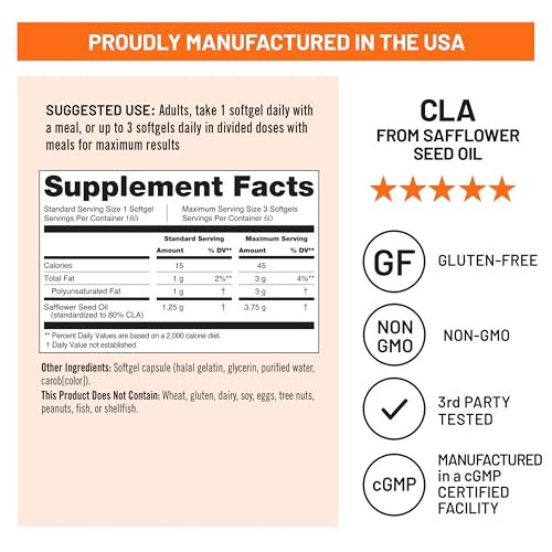 NatureWise CLA 1250 - Conjugated Linoleic Acid Supplement for Women and Men, Not Stimulating, Supports Healthy Weight, Fitness Goals - Non-GMO, Gluten Free - 180 Softgels [2-Month Supply] - görsel 9