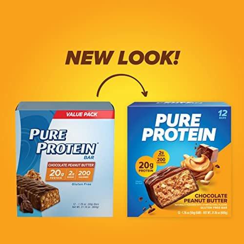 Pure Protein Chocolate Peanut Butter Protein Bars – 20g Protein, 3g Sugar, 190 Calories (12 count) Low Sugar* High Protein Snack - Gluten Free - Perfect for a Healthy Snack - görsel 4
