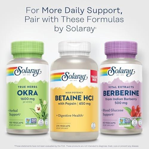 SOLARAY Okra Fruit 1600 mg - High Fiber Supplement for Wellness Support - Rich Source of Soluble Fiber - Designed for Daily Use - Vegan, 60-Day Guarantee - 25 Servings, 100 VegCaps - görsel 12