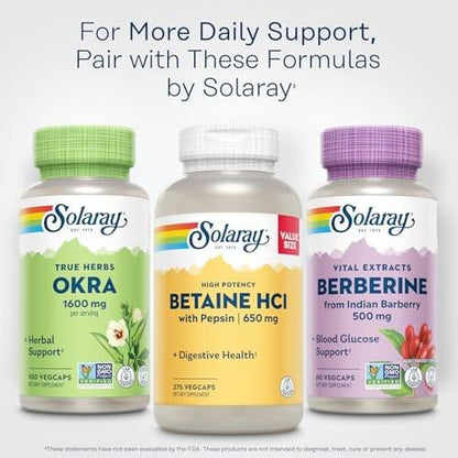 SOLARAY Okra Fruit 1600 mg - High Fiber Supplement for Wellness Support - Rich Source of Soluble Fiber - Designed for Daily Use - Vegan, 60-Day Guarantee - 25 Servings, 100 VegCaps