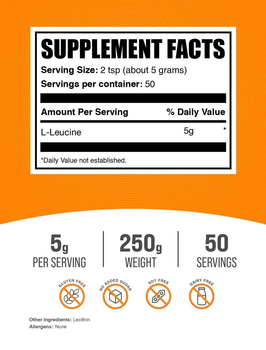 BulkSupplements.com L-Leucine Powder - Leucine Supplements, BCAA Supplements - Amino Acid Powder, Unflavored, 5g per Serving, 250g (8.8 oz) (Pack of 1) - görsel 2