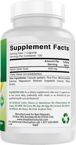 Best Naturals Alpha Lipoic Acid 600 mg 120 Count - Powerful Antioxidant Supplement - görsel 4