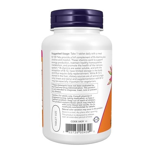 NOW Foods Vitamin B-100 Sustained Release, Energy Production, Nervous System Health, 100 Tablets - görsel 4