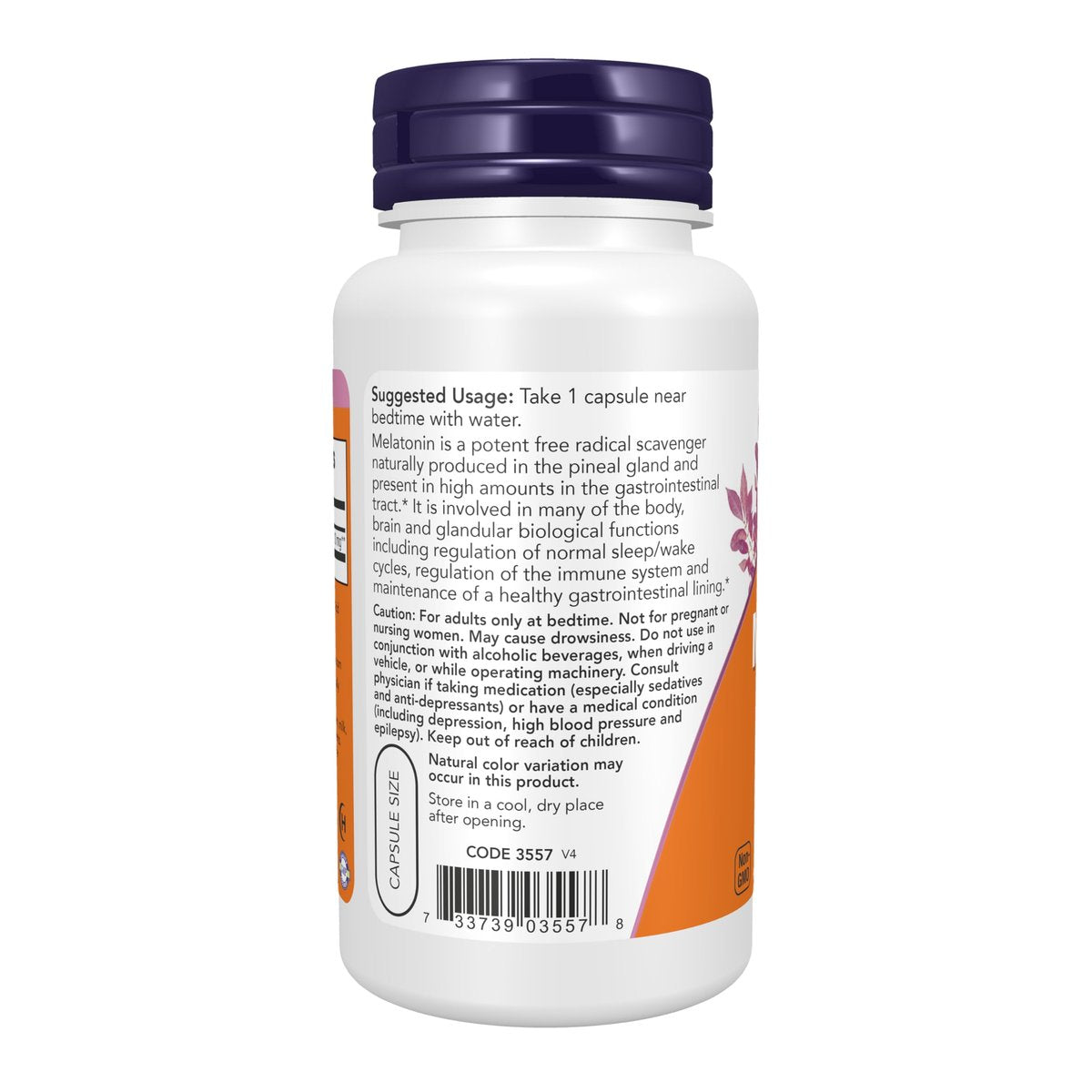 NOW Foods Supplements, Melatonin, Extra Strength 10 mg, Free Radical Scavenger*, Healthy Sleep Cycle*, 100 Veg Capsules - görsel 5