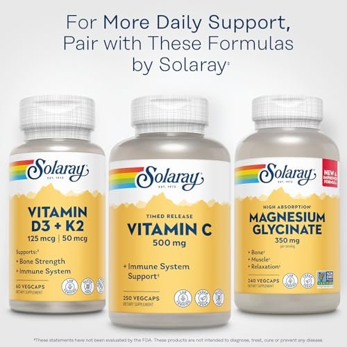 SOLARAY Vitamin C 500mg, Two-Stage Timed Release - Antioxidant and Immune Support Supplement - Vitamin C with Rose Hips and Acerola, Vegan, Gluten Free, 60-Day Guarantee, 250 Servings, 250 VegCaps - görsel 6