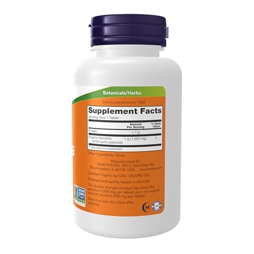 NOW Foods Supplements, Certified Organic, Spirulina 1000 mg (Double Strength), Rich in Beta-Carotene (Vitamin A) and B-12 with naturally occurring GLA , 120 Tablets - görsel 4