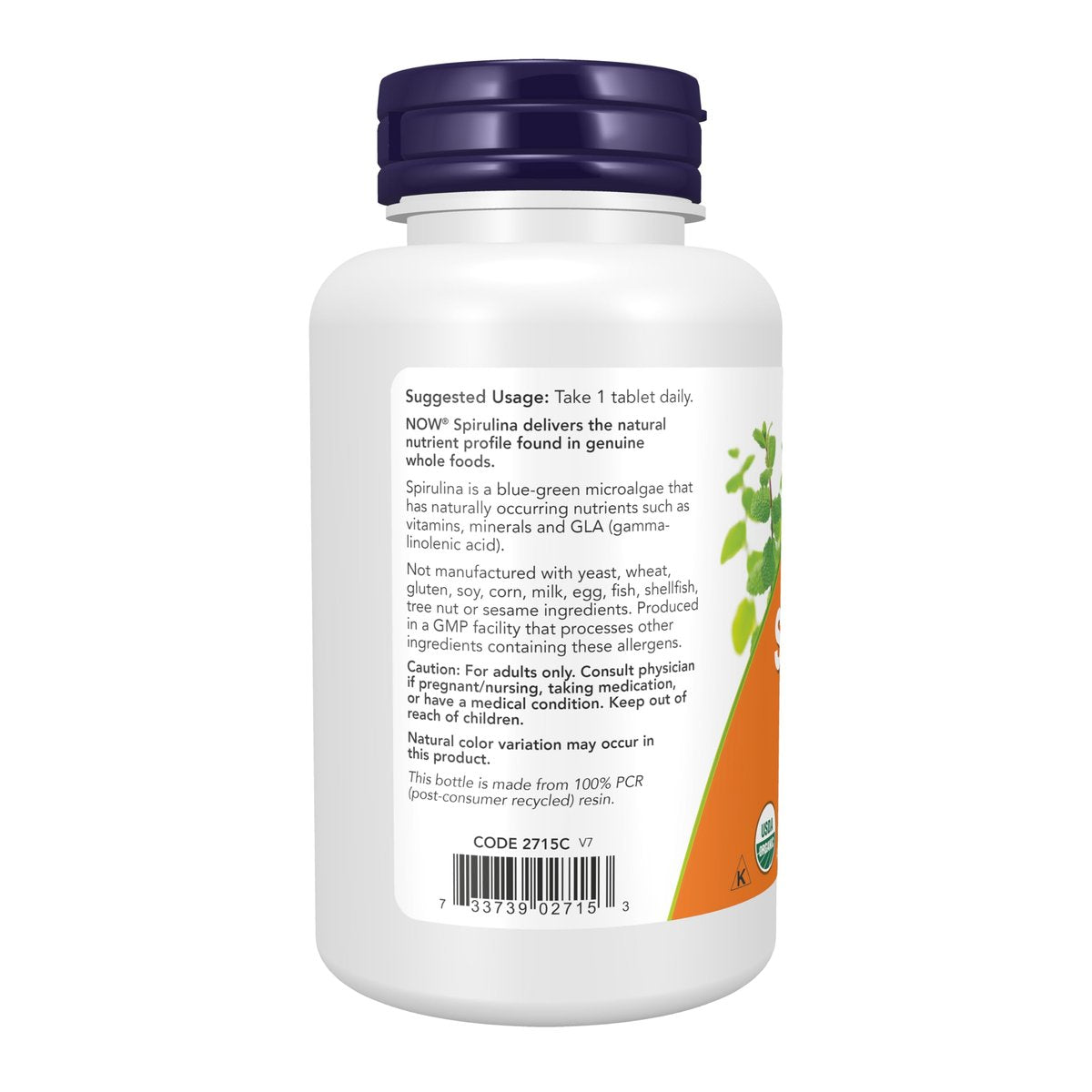 NOW Foods Supplements, Certified Organic, Spirulina 1000 mg (Double Strength), Rich in Beta-Carotene (Vitamin A) and B-12 with naturally occurring GLA , 120 Tablets - görsel 5