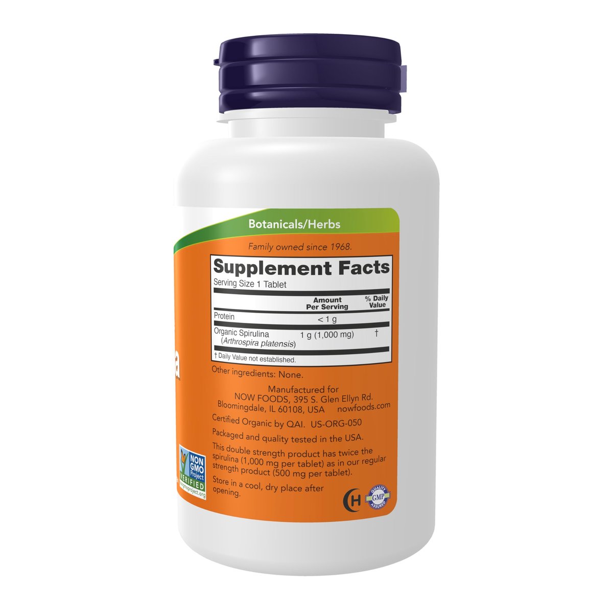 NOW Foods Supplements, Certified Organic, Spirulina 1000 mg (Double Strength), Rich in Beta-Carotene (Vitamin A) and B-12 with naturally occurring GLA , 120 Tablets - görsel 3