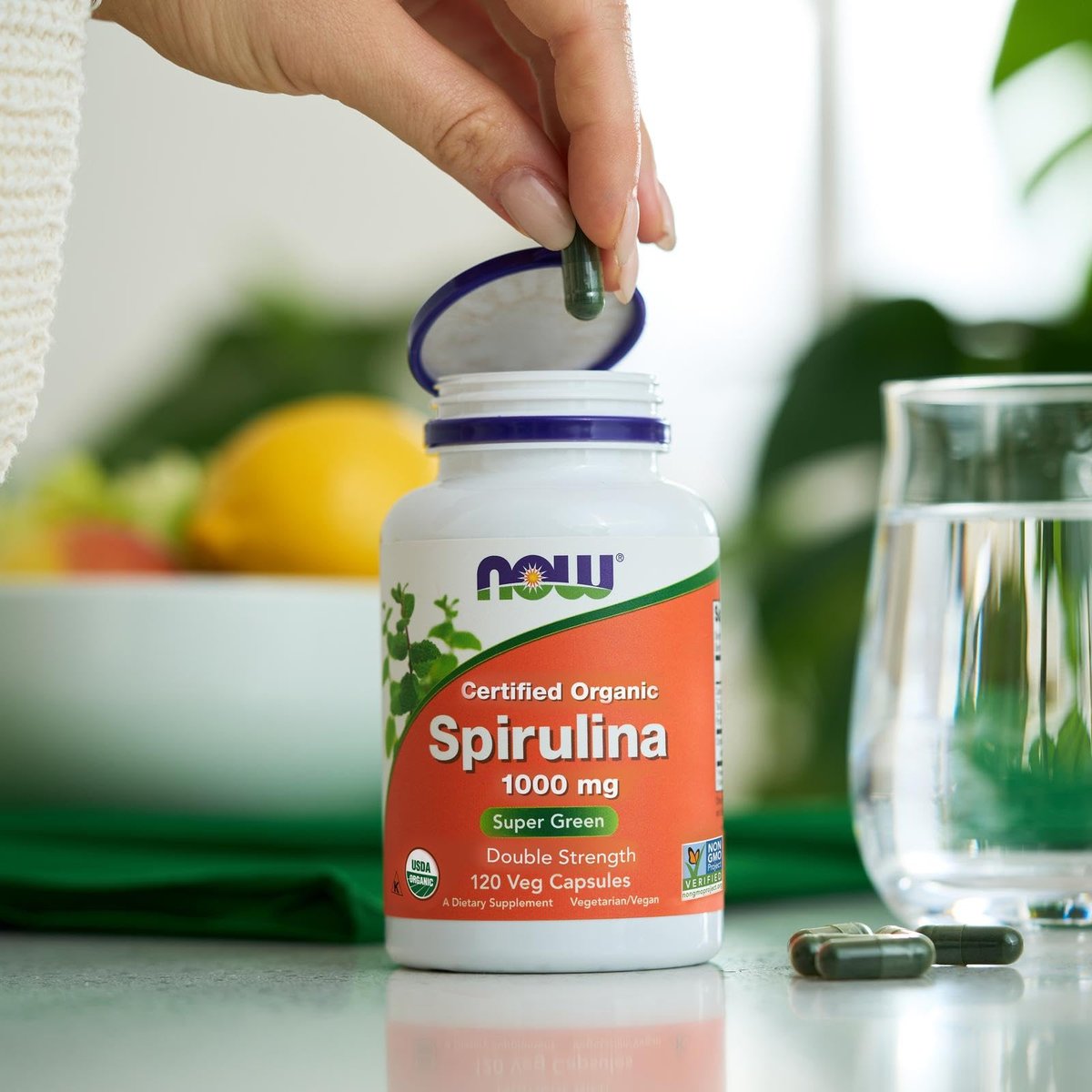 NOW Foods Supplements, Certified Organic, Spirulina 1000 mg (Double Strength), Rich in Beta-Carotene (Vitamin A) and B-12 with naturally occurring GLA , 120 Tablets - görsel 13