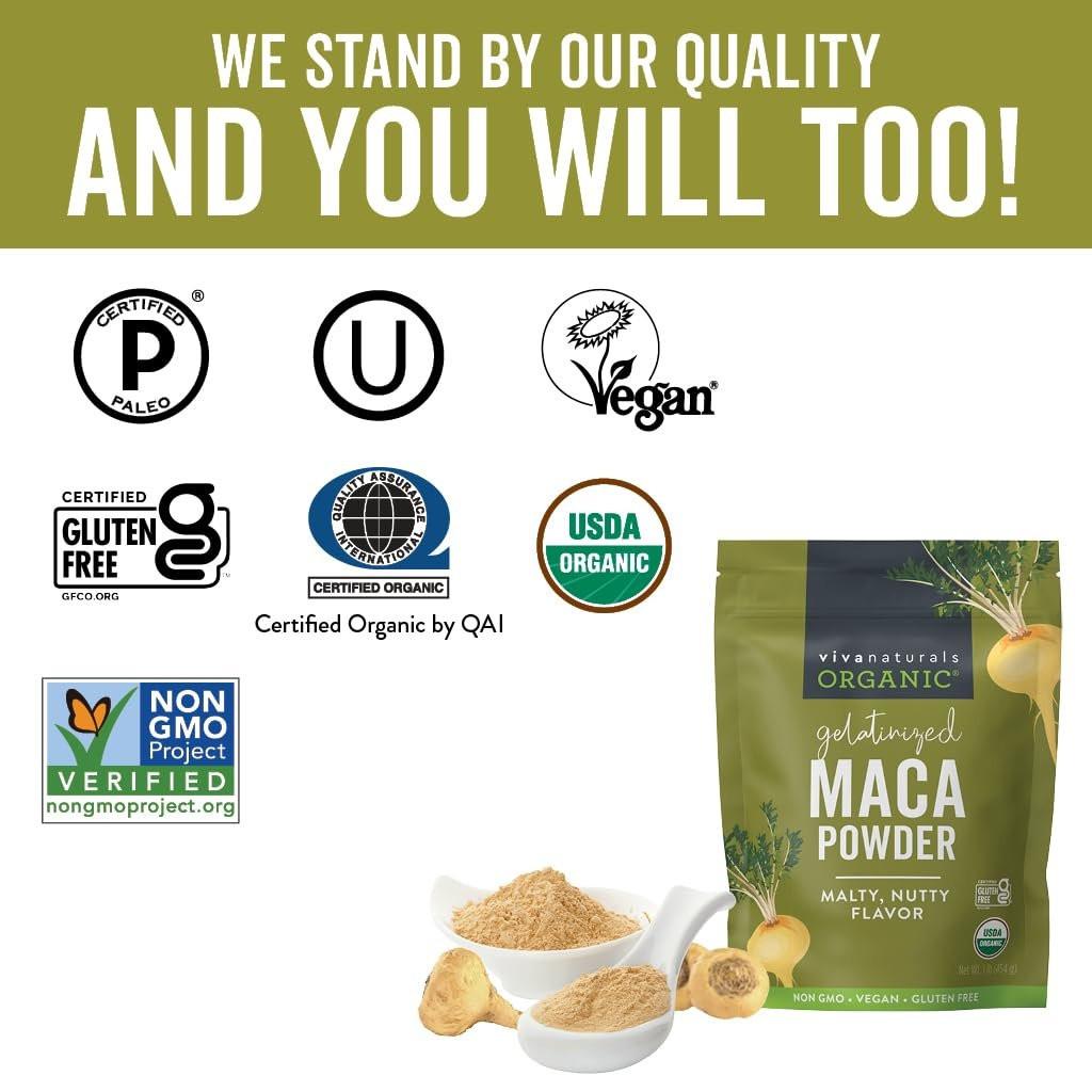 Viva Naturals Organic Maca Powder, Gelatinized, 16 oz (1 lb) – Vegan, USDA Organic, Gluten-Free, Non-GMO Peruvian Superfood in Resealable Bag - görsel 15