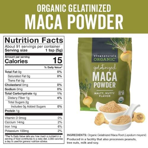 Viva Naturals Organic Maca Powder, Gelatinized, 16 oz (1 lb) – Vegan, USDA Organic, Gluten-Free, Non-GMO Peruvian Superfood in Resealable Bag - görsel 10
