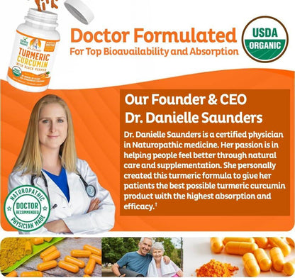 Organic Turmeric Curcumin with Black Pepper Extract 2000mg - High Absorption Ultra Potent Supplement - 95% Curcuminoids - Vegan, Non GMO - 120 Capsules