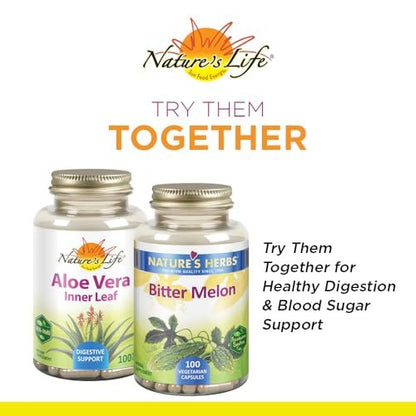 Nature's Life Aloe Vera Inner Leaf | Skin Health, Digestive Support & Regularity Formula | with Fennel | Non-GMO & Vegan | No Fillers | 100 Veg Caps