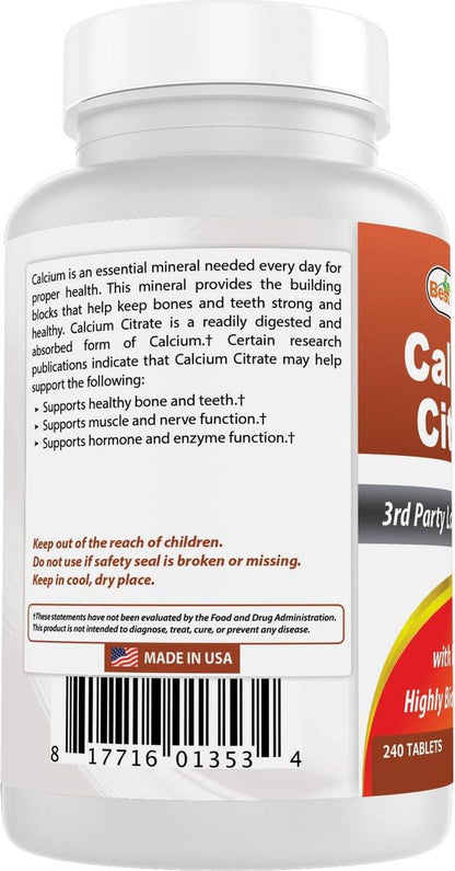 Best Naturals Calcium Citrate with Vitamin D-3 240 Tablets