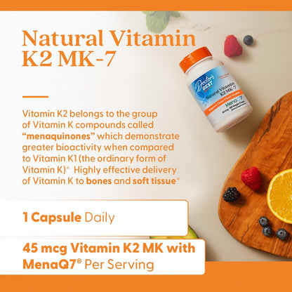 Doctor's Best Natural Vitamin K2 MK7 – Vegan & Non-GMO: Derived from natural fermentation, these capsules are – Image 4