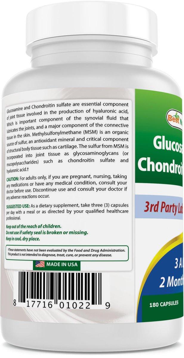 Best Naturals Glucosamine Chondroitin and MSM (Non-GMO) - Promotes Joint Health - 180 Count - görsel 1