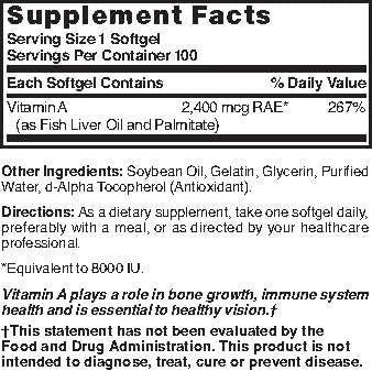 Nature's Blend Vitamin A 8000 IU - 100 Softgels - Supports Eye Health, Immune Function for Vision Support