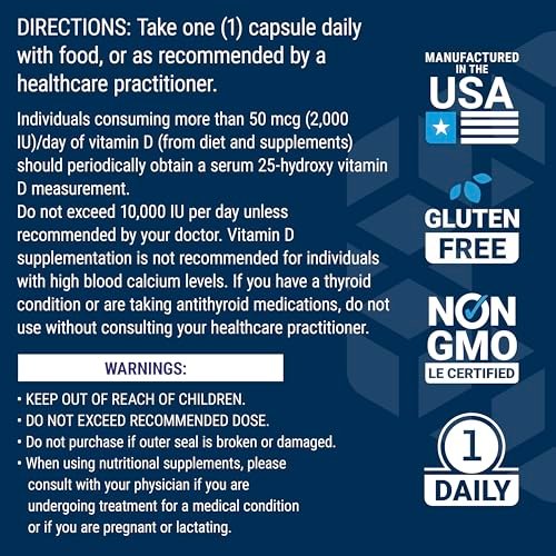 Life Extension Vitamin D3 with Sea-Iodine™, 125 mcg (5000 IU) – Immune Support, Bone Health, Thyroid Health – 1 Daily, Gluten-Free, Non-GMO – 60 Capsules - görsel 5