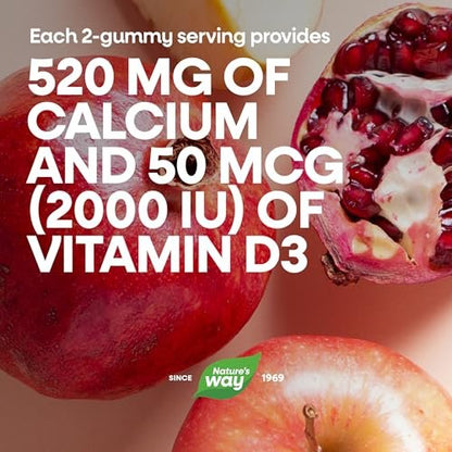 Nature’s Way Alive! Chewable Calcium Gummies with Vitamin D3, Daily Supplement Supports Healthy Bones and Teeth, and Muscle Function*, Strawberry and Raspberry-Lemonade Flavored, 60 Gummies