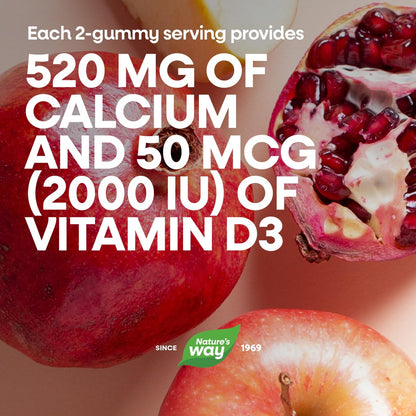 Nature’s Way Alive! Chewable Calcium Gummies with Vitamin D3, Daily Supplement Supports Healthy Bones and Teeth, and Muscle Function*, Strawberry and Raspberry-Lemonade Flavored, 60 Gummies