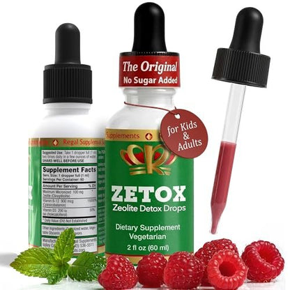ZETOX | Zeolite Detox for Kids and Adults | Enhanced with Methyl Vitamin B12 and D3 | Premium Grade Liquid Clinoptilolite Zeolite Drops | Supports Gentle Daily Detox, Energy, and Focus (60 Servings)